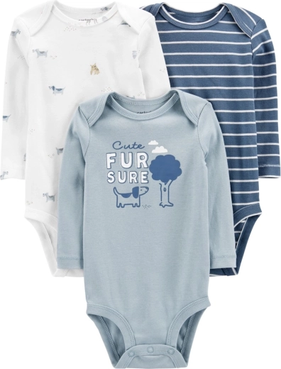 Carter’s dětské body s dlouhým rukávem Blue Dogs, 3 ks, novorozenecká velikost 56
