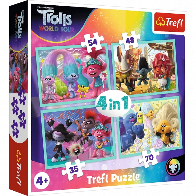 Puzzle TREFL Trollové 2: Světové turné 4v1 (35, 48, 54, 70 dílků)