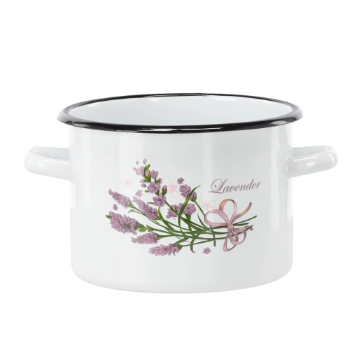 Smaltovaný hrnec 3 l (18 cm) bílý s motivem levandule
