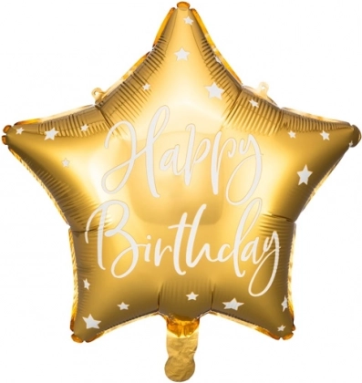 Fóliový balónek hvězda Happy Birthday 40 cm zlatý