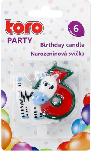 Dortová svíčka číslo 6 s koníkem TORO, 5 cm, zapichovací