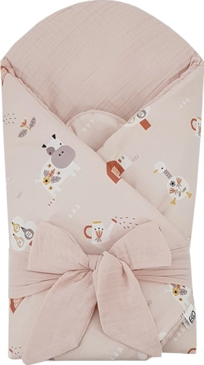 Eko mušelínová zavinovačka s vyjímatelnou kokosovou vložkou My farma, powder pink, 75 × 75 cm