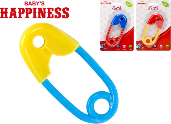 Chrastítko spínací špendlík 12 cm Baby’s Happiness, 3 barvy, od 0 měsíců