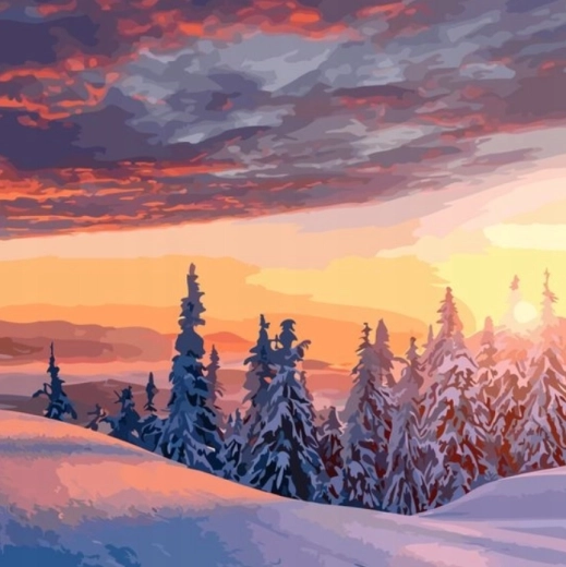 Diamantové malování – pohled na zasněženou zimní krajinu 30 × 40 cm