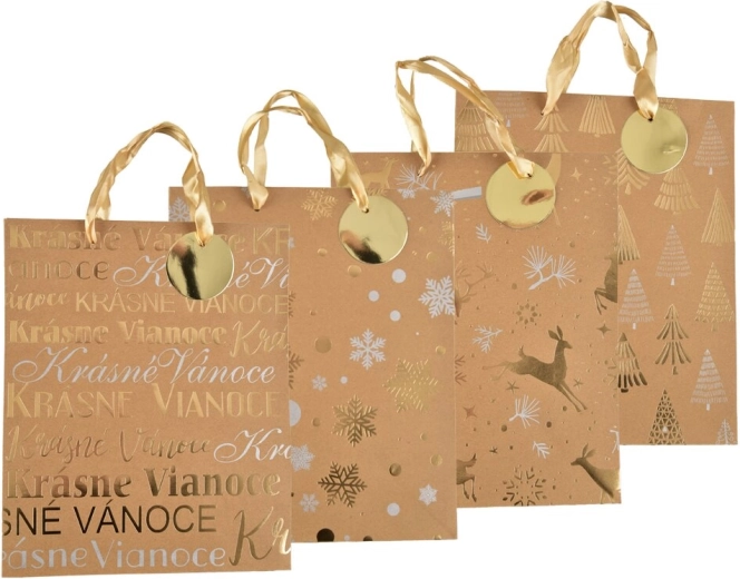 Vánoční dárková taška z kraftového papíru 26 × 10 × 32 cm (4 motivy)