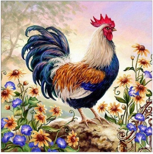 Diamantové vyšívání (diamond painting) barevný kohout 30 × 30 cm