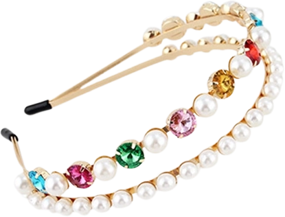 Růžová dvojitá čelenka s drahokamy a perlami