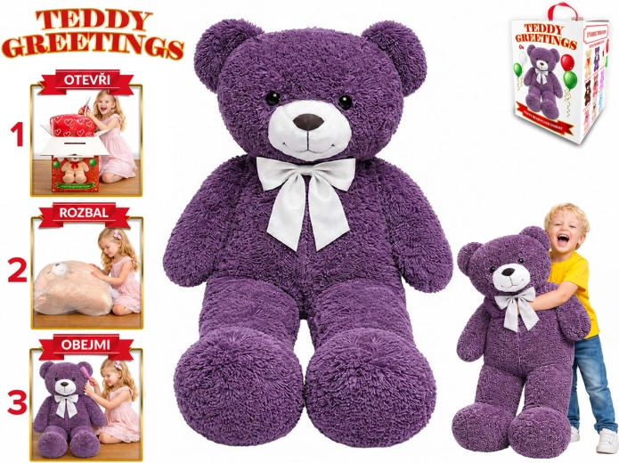 Plyšový medvěd s mašlí Teddy Greetings 120 cm fialový - 1 kus