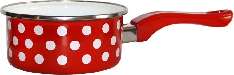 Smaltovaný rendlík s rukojetí 12 cm 0,5 l Puntík červený