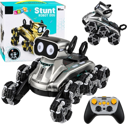 Robotický pes na dálkové ovládání RC s 8 koly, demo režim, světla a zvuky, stříbrný - 1 kus