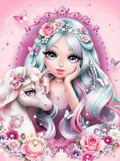 Malování podle čísel – princezna a jednorožec 40 × 50 cm