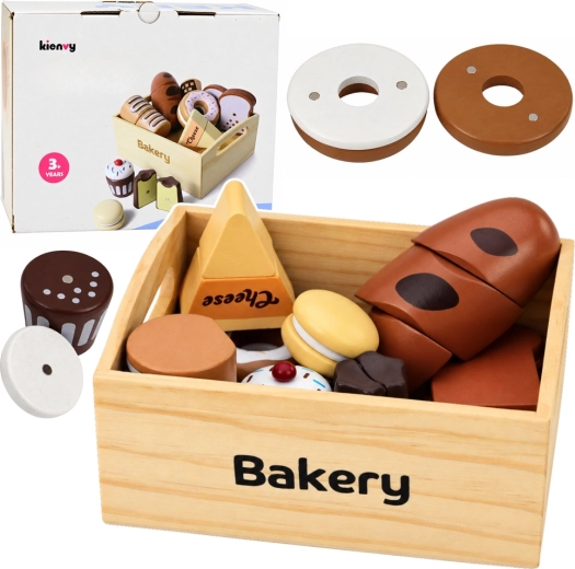 Dřevěná mini pekárna – magnetický set pečiva v dřevěné bedýnce (10 dílů)