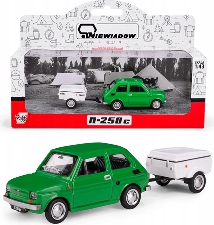 Fiat 126p se přívěsem Niewiadów N250C zelený (1:43)