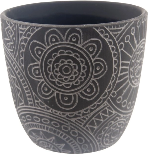 Keramický květináč mandala černý 12 × 12 × 11 cm
