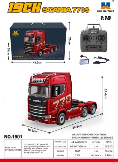 Dálkově ovládaný kamion SCANIA 770S 1:18 červený