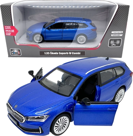 Kovový model Škoda Superb IV Combi 1:35 modrý se světly a zvuky