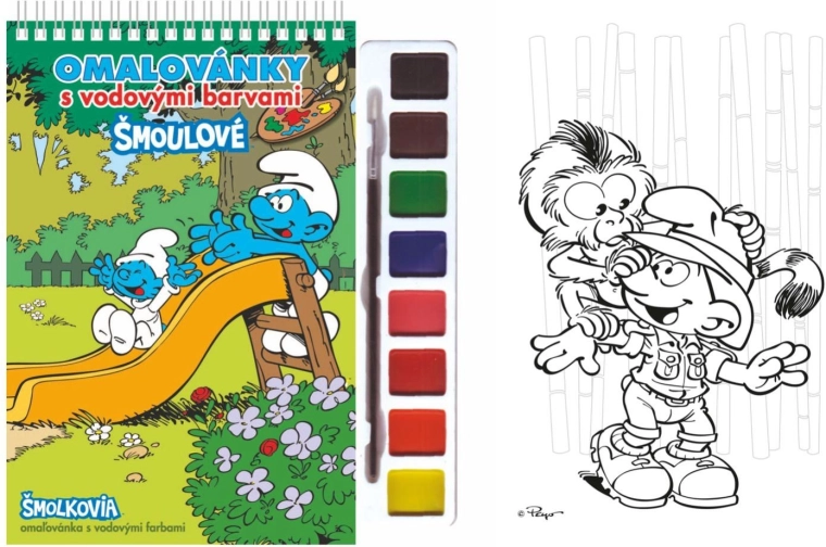 Omalovánky s vodovými barvami a štětcem Šmoulové