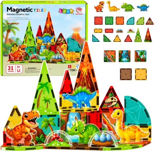 Magnetické konstrukční dílky dinosauři – vulkán, 31 dílů