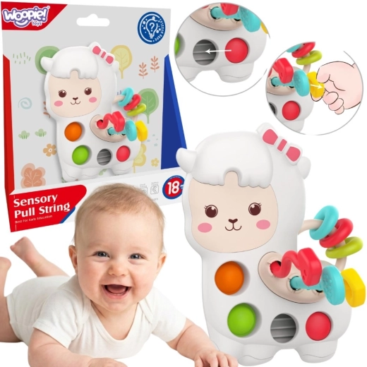 Woopie baby smyslová manipulační hračka montessori lama 3v1 18m+