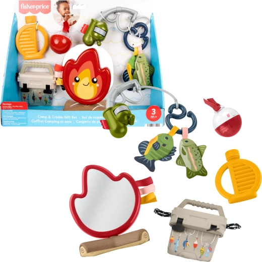 Fisher-Price dárkový senzorický set hraček pro miminko biwak malucha (kempování) – 7 dílů