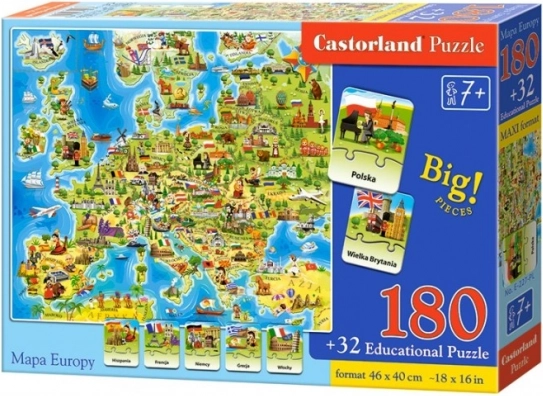 Castorland puzzle mapa evropy 180 dílků s kvízem