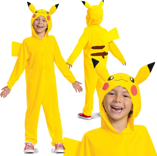 Dětský kostým POKÉMON Pikachu kigurumi s kapucí (109–126 cm, 4–6 let)