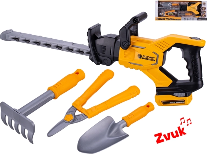 Dětské bateriové nůžky na živý plot se zvuky a doplňky 57 cm