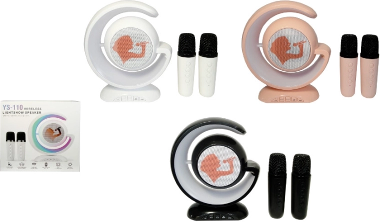 Bezdrátová karaoke sada s půlměsícovým reproduktorem a 2 mikrofony