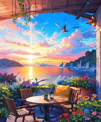 Diamantové malování Posezení u jezera 30 × 40 cm