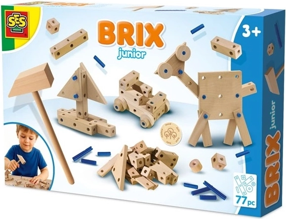 SES Brix junior dřevěná konstrukční stavebnice s kladívkem
