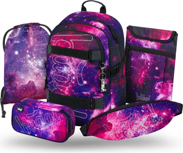 Baagl školní set 5 ks Skate Galaxy – batoh, penál, sáček, ledvinka a obal na notebook