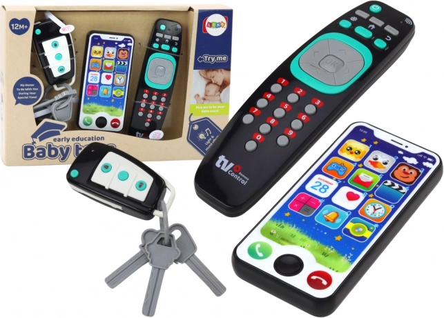 Dětská sada hraček telefon, dálkový ovladač a klíčky se světly a zvuky