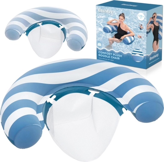 Bestway nafukovací plovoucí křeslo s mesh sedákem Comfort Plush, měnící barvu, 119 × 68 cm