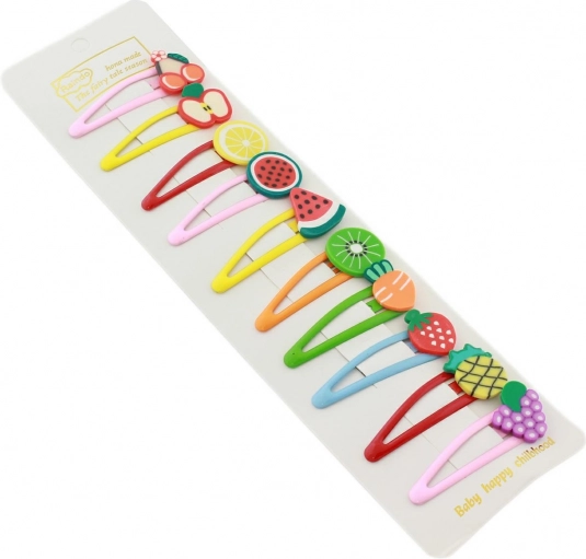 Sada barevných spon do vlasů s motivem ovoce, 10 ks