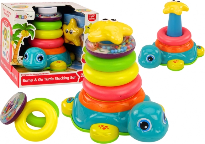 Pyramida Jezdící Želva 2v1 Skládací Kroužky Světla Zvuky