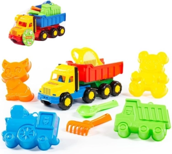 Sada na písek s autem Favorit a sítkem ve tvaru květu