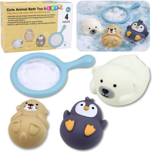 Sada koupacích hraček s pastelnimi zvířátky a síťkou, 4 ks