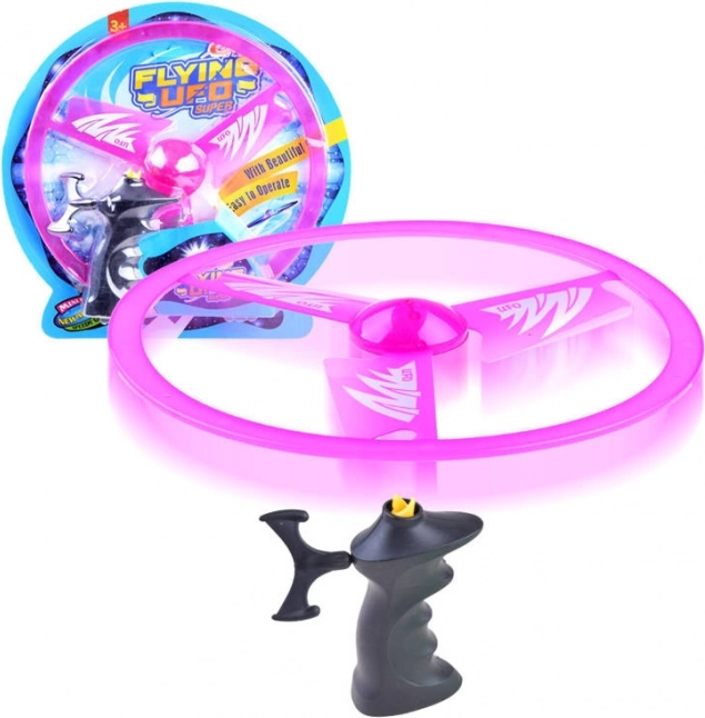 Létající disk s vystřelovačem a světelným efektem – Růžová