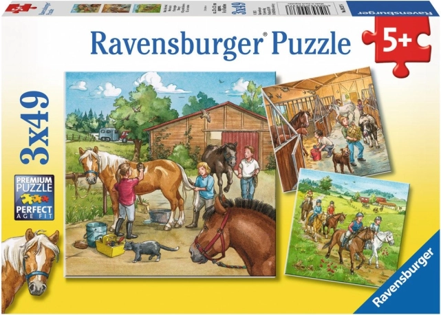 Ravensburger puzzle Den u koní 3x49 dílků