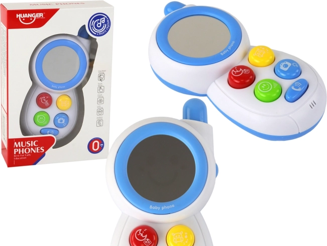 Interaktivní dětský telefon se světly, zvuky a zrcátkem – modrý