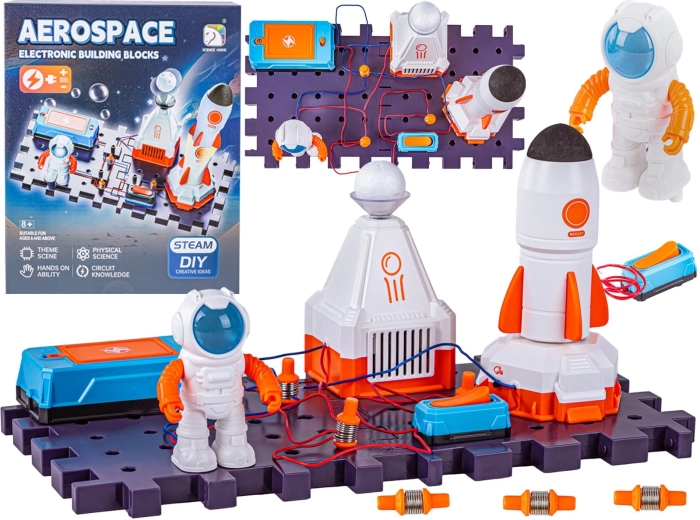 Vědecká experimentální sada – kosmická raketa, kosmonaut a elektronický obvod