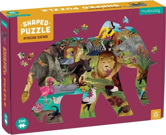 Puzzle africké safari ve tvaru slona 300 dílků