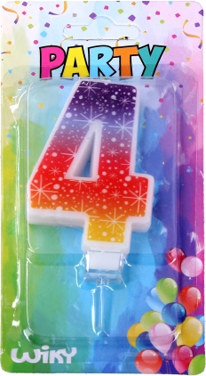 Párty svíčka ve tvaru čísla 4 s hvězdami
