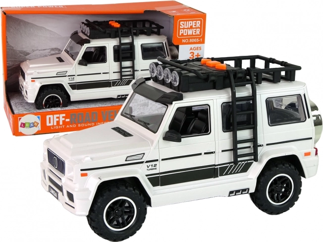 Bílé terénní auto na baterie se světly a zvuky