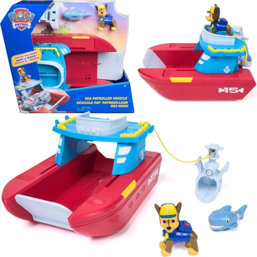 Spin Master PAW Patrol Sea patroller – záchranná loď pobřežní hlídky s figurkou Chase a žralokem