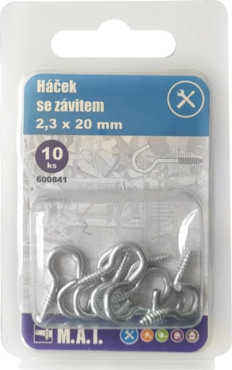 Háček se závitem zinku 40 × 2,8 mm, balení 10 ks