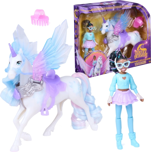 Spin Master Unicorn Academy magie křídel – panenka Layla a jednorožec Glacier s doplňky