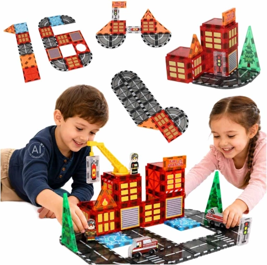 Magnetické konstrukční 3D kostičky hasičská stanice (48 dílů)