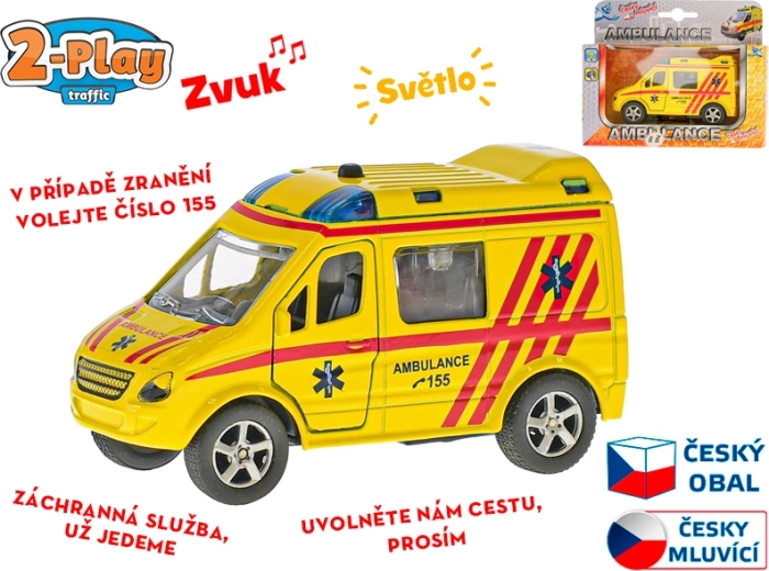Sanitka 2-Play Traffic 11 cm, kovová, zpětný chod, české hlášení a světla
