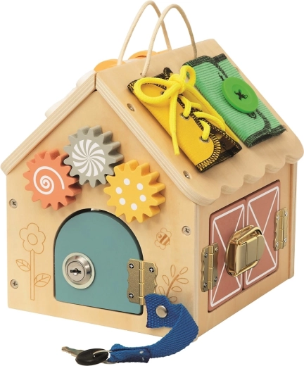 2Kids Toys dřevěný activity domeček přírodní malý